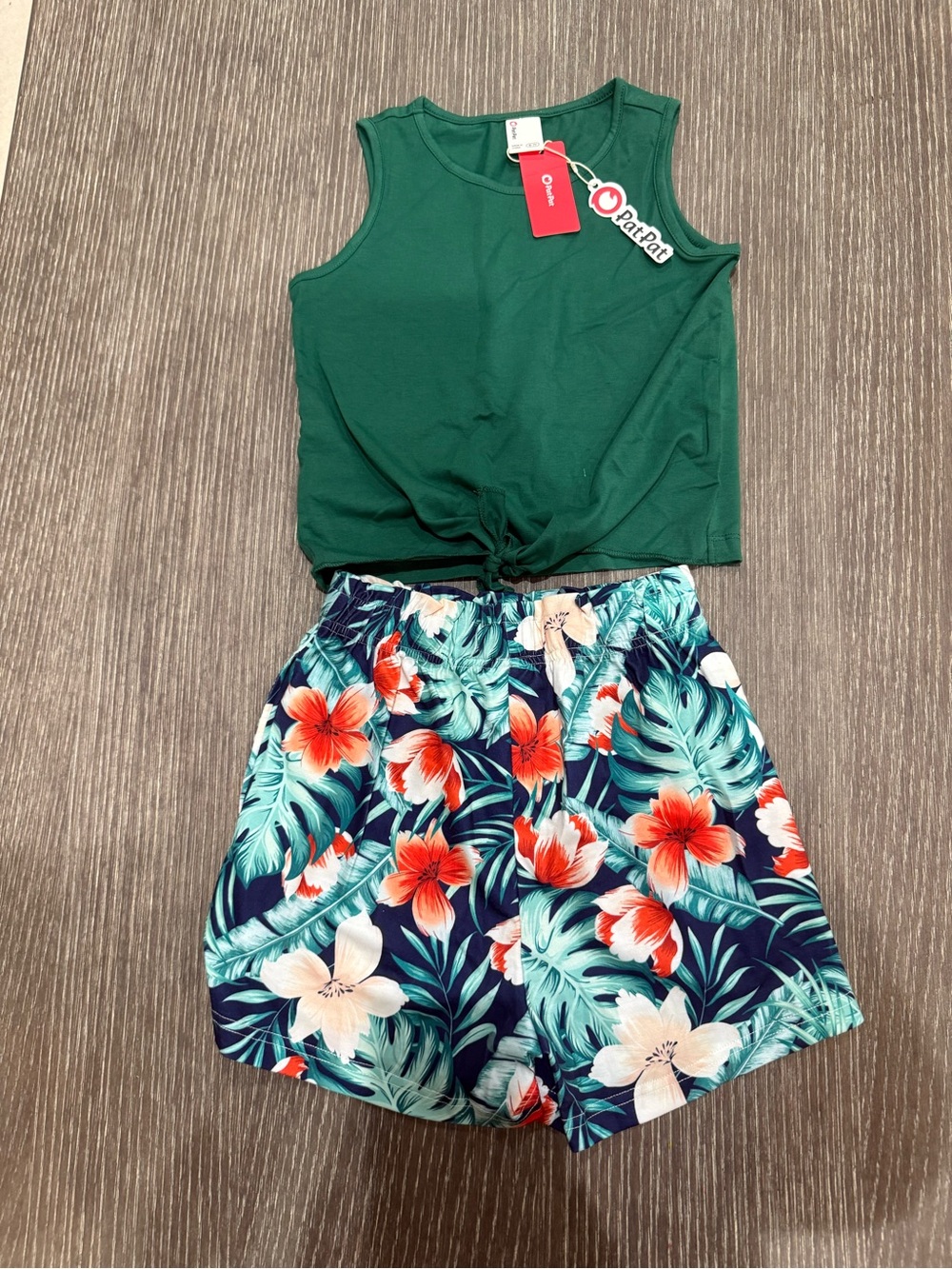 NWT Size 6/7 Pat Pat Green Tank Top & Tropical Floral Shorts Set